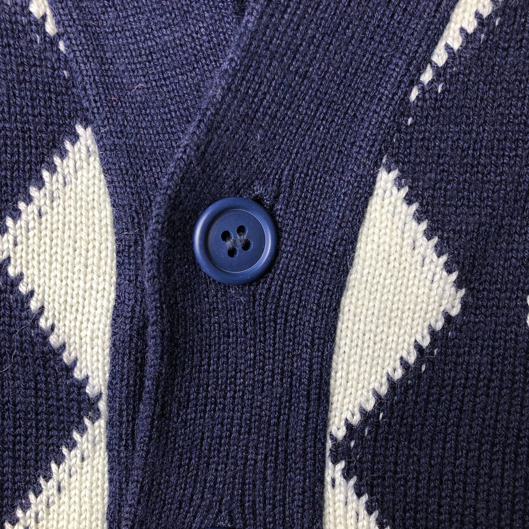 DAMON All-Over Diamond Pattern Knit Cardigan, Made in Italy, Men's Size Medium, Vintage unclear navy blue type Vintage Second Hand