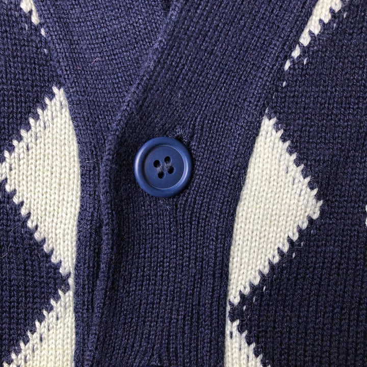 DAMON All-Over Diamond Pattern Knit Cardigan, Made in Italy, Men's Size Medium, Vintage unclear navy blue type Vintage Second Hand