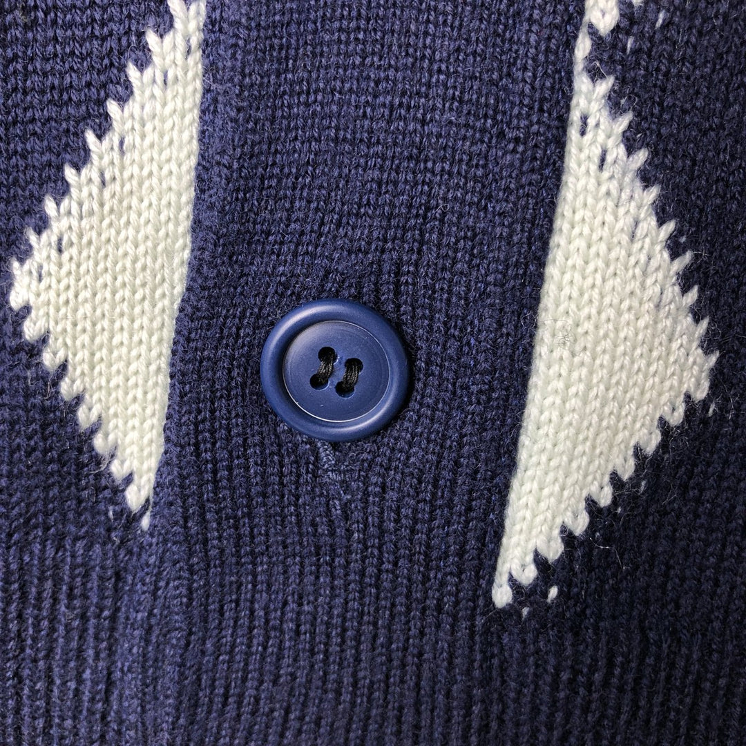 DAMON All-Over Diamond Pattern Knit Cardigan, Made in Italy, Men's Size Medium, Vintage unclear navy blue type Vintage Second Hand