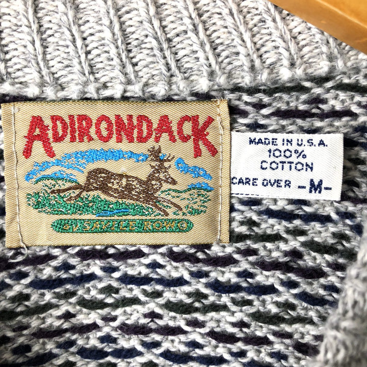 Vintage 90'S Adirondack Birdseye Pattern Cotton Knit Sweater, Made in USA, Men's Size Medium cotton pale white type Vintage Second Hand