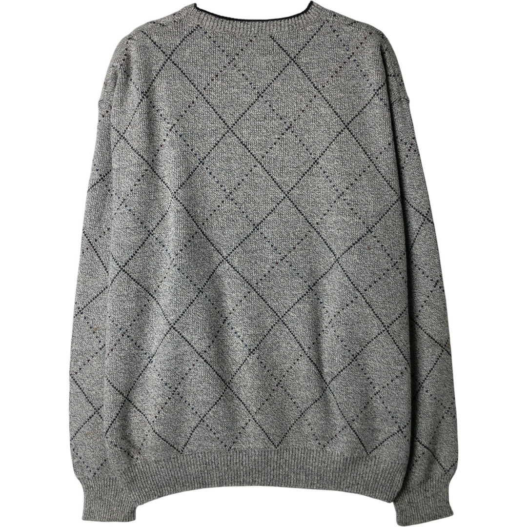 FAIRWAY SPORT Diamond Pattern Cotton Knit Sweater, Made in USA, Men's Size L cotton gray type Vintage Second Hand