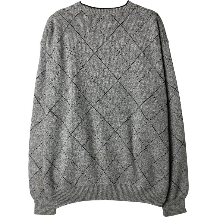 FAIRWAY SPORT Diamond Pattern Cotton Knit Sweater, Made in USA, Men's Size L cotton gray type Vintage Second Hand
