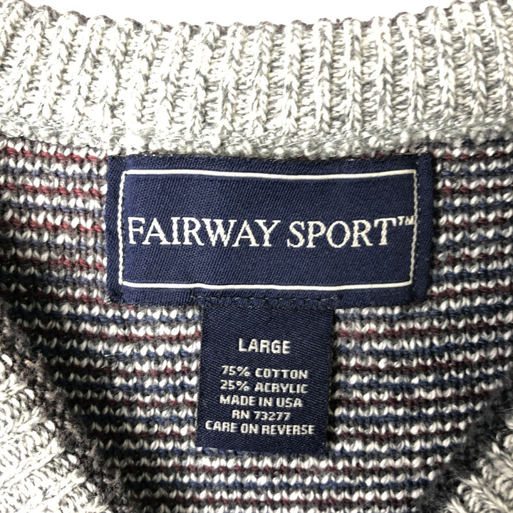 FAIRWAY SPORT Diamond Pattern Cotton Knit Sweater, Made in USA, Men's Size L cotton gray type Vintage Second Hand