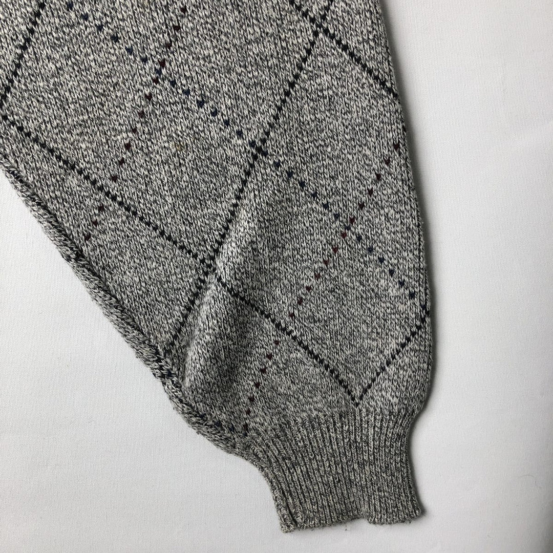 FAIRWAY SPORT Diamond Pattern Cotton Knit Sweater, Made in USA, Men's Size L cotton gray type Vintage Second Hand