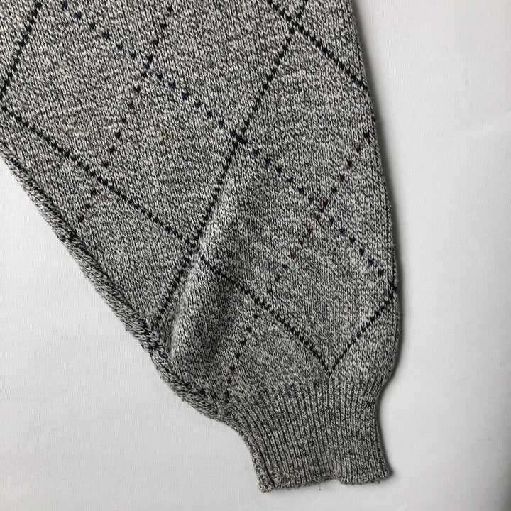 FAIRWAY SPORT Diamond Pattern Cotton Knit Sweater, Made in USA, Men's Size L cotton gray type Vintage Second Hand