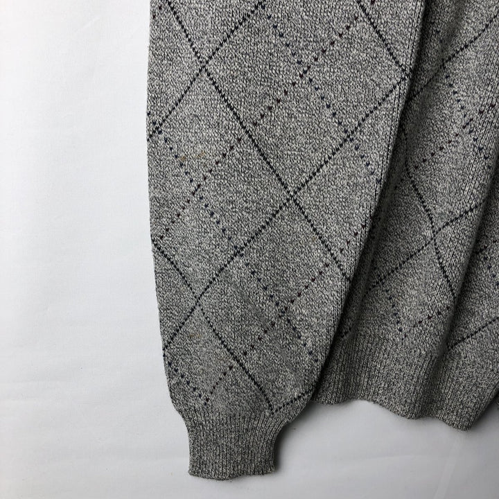 FAIRWAY SPORT Diamond Pattern Cotton Knit Sweater, Made in USA, Men's Size L cotton gray type Vintage Second Hand