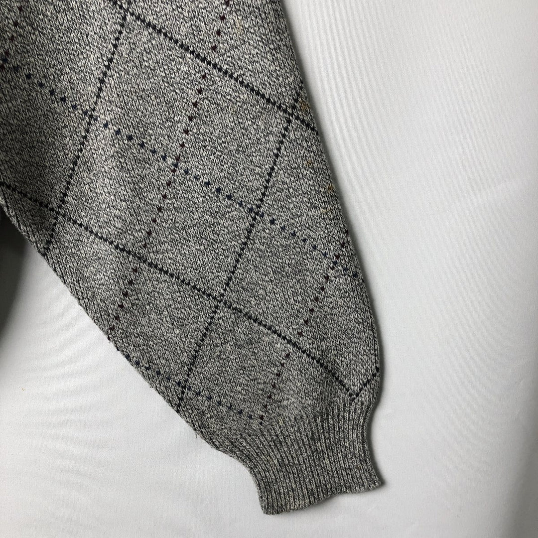 FAIRWAY SPORT Diamond Pattern Cotton Knit Sweater, Made in USA, Men's Size L cotton gray type Vintage Second Hand