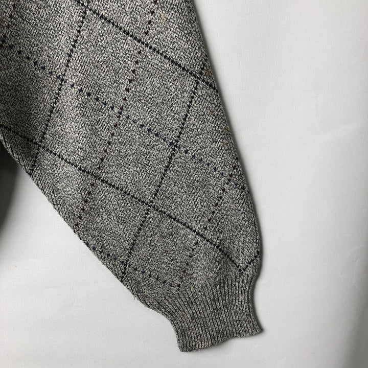 FAIRWAY SPORT Diamond Pattern Cotton Knit Sweater, Made in USA, Men's Size L cotton gray type Vintage Second Hand