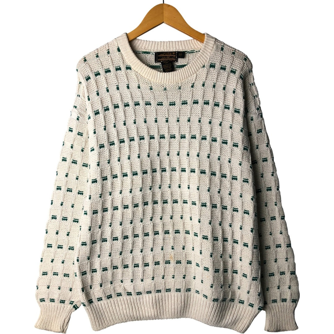 Eddie Bauer all-over print cotton knit sweater, made in the USA, men's size L cotton white type Vintage Second Hand