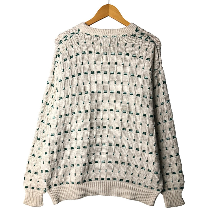 Eddie Bauer all-over print cotton knit sweater, made in the USA, men's size L cotton white type Vintage Second Hand