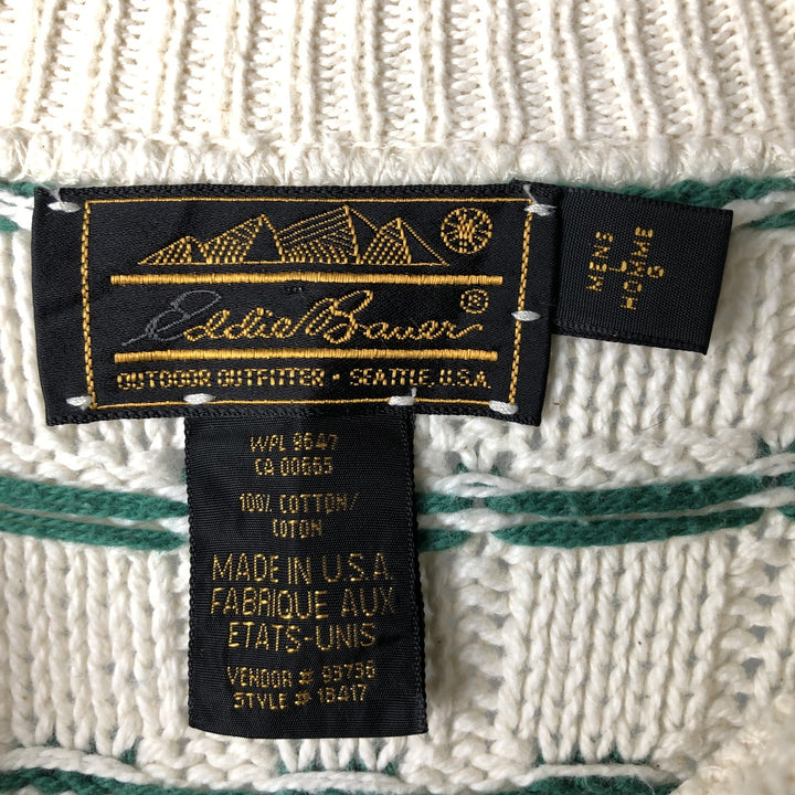Eddie Bauer all-over print cotton knit sweater, made in the USA, men's size L cotton white type Vintage Second Hand