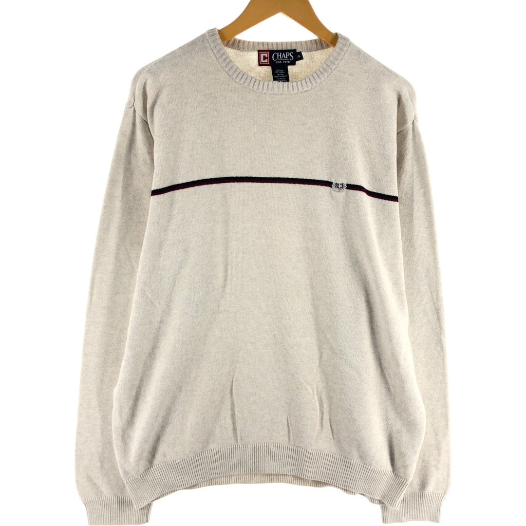 CHAPS Lined Cotton Knit Sweater, Men's Size L cotton white type Vintage Second Hand