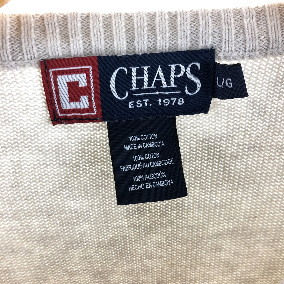 CHAPS Lined Cotton Knit Sweater, Men's Size L cotton white type Vintage Second Hand