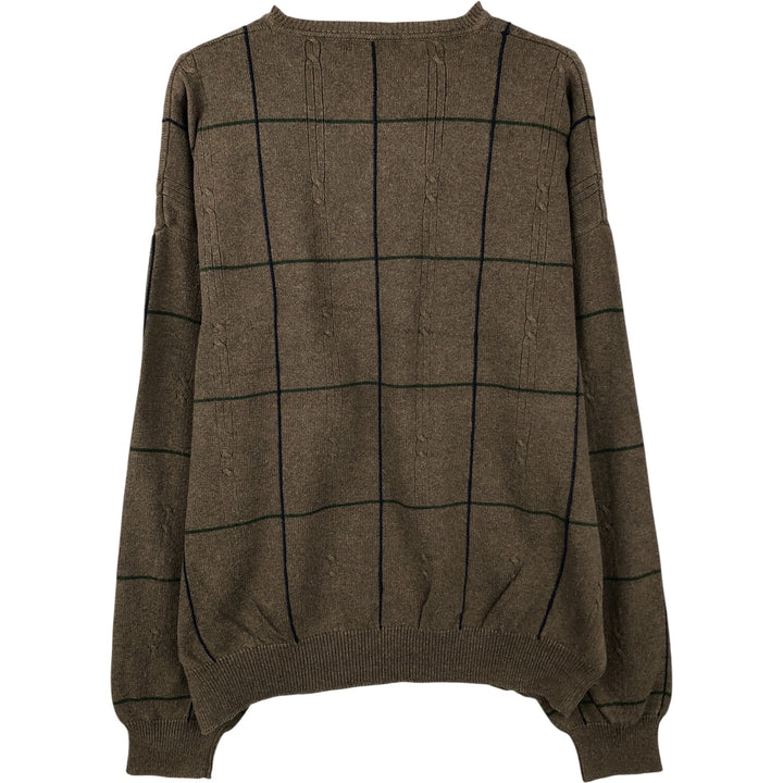 Vintage 90'S Nautica Check Pattern Cotton Knit Sweater, Men's Size L cotton Khaki type Vintage Second Hand