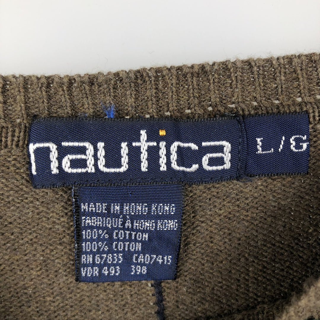 Vintage 90'S Nautica Check Pattern Cotton Knit Sweater, Men's Size L cotton Khaki type Vintage Second Hand