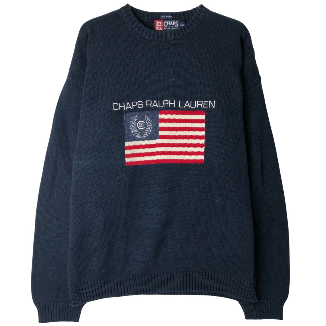 Ralph Lauren CHAPS Stars and Stripes Cotton Knit Sweater, Men's Size L cotton navy blue type Vintage Second Hand