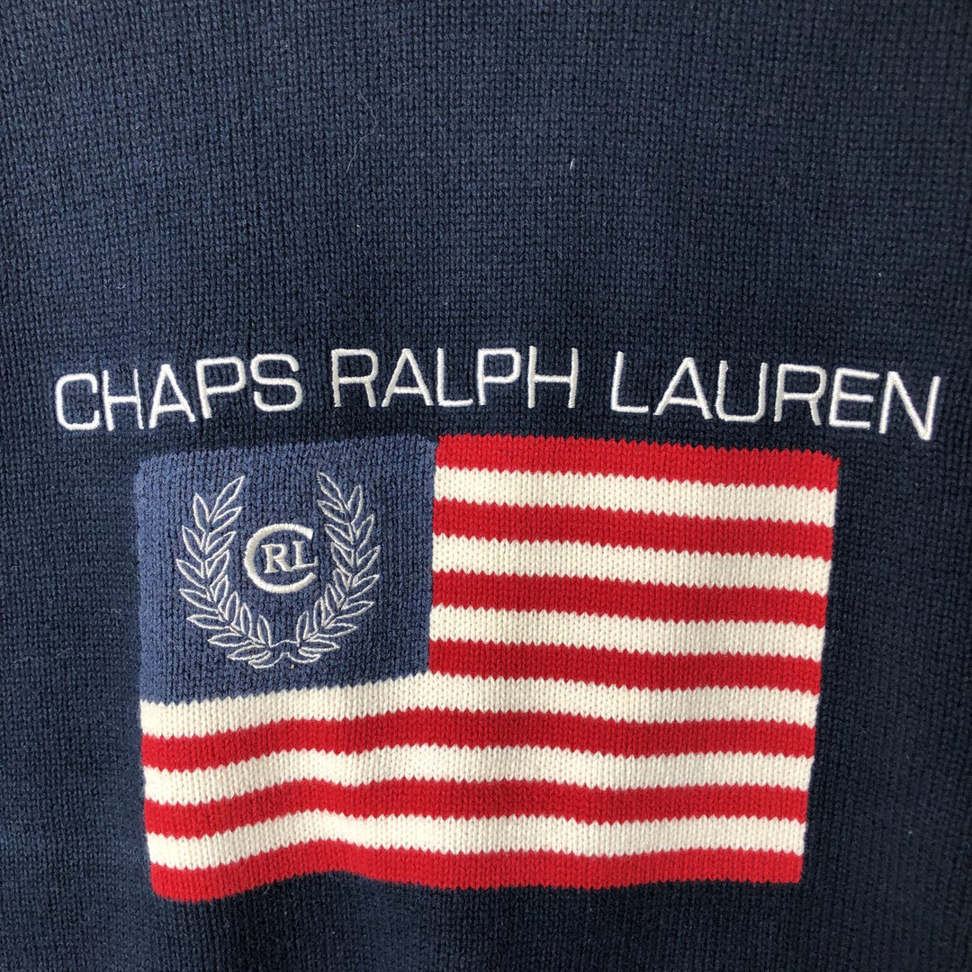 Ralph Lauren CHAPS Stars and Stripes Cotton Knit Sweater, Men's Size L cotton navy blue type Vintage Second Hand