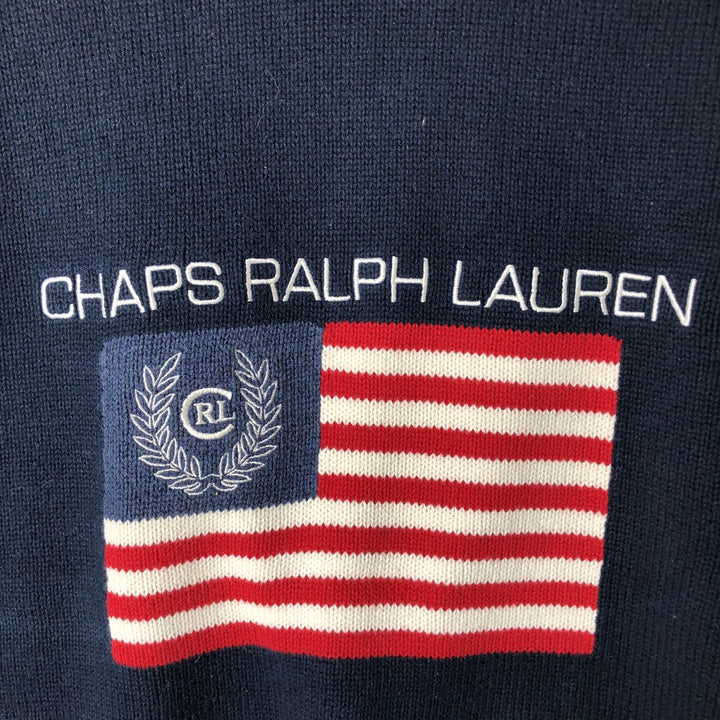 Ralph Lauren CHAPS Stars and Stripes Cotton Knit Sweater, Men's Size L cotton navy blue type Vintage Second Hand