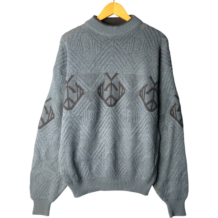 90'S McGREGOR all-over print high-neck acrylic knit sweater, Made in USA, Men's Size L, Vintage acrylic Charcoal Vintage Second Hand