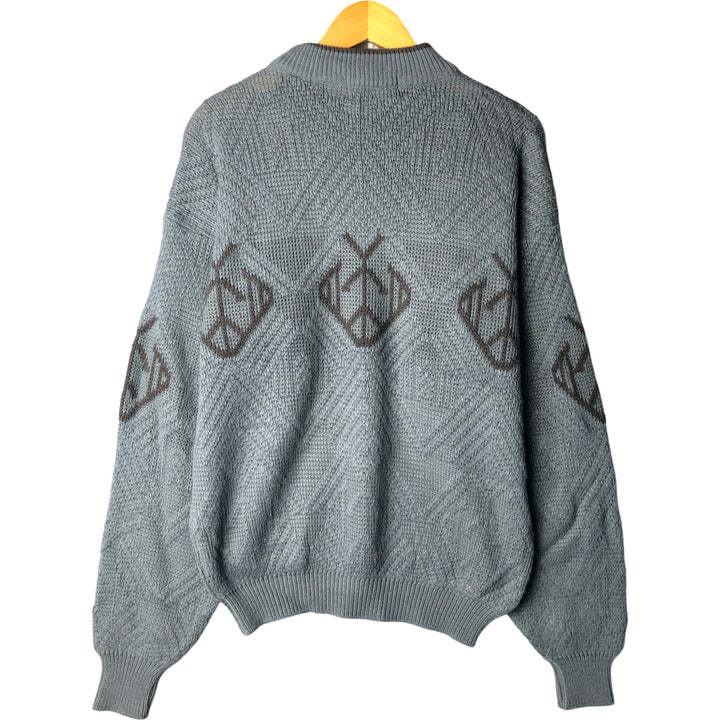 90'S McGREGOR all-over print high-neck acrylic knit sweater, Made in USA, Men's Size L, Vintage acrylic Charcoal Vintage Second Hand