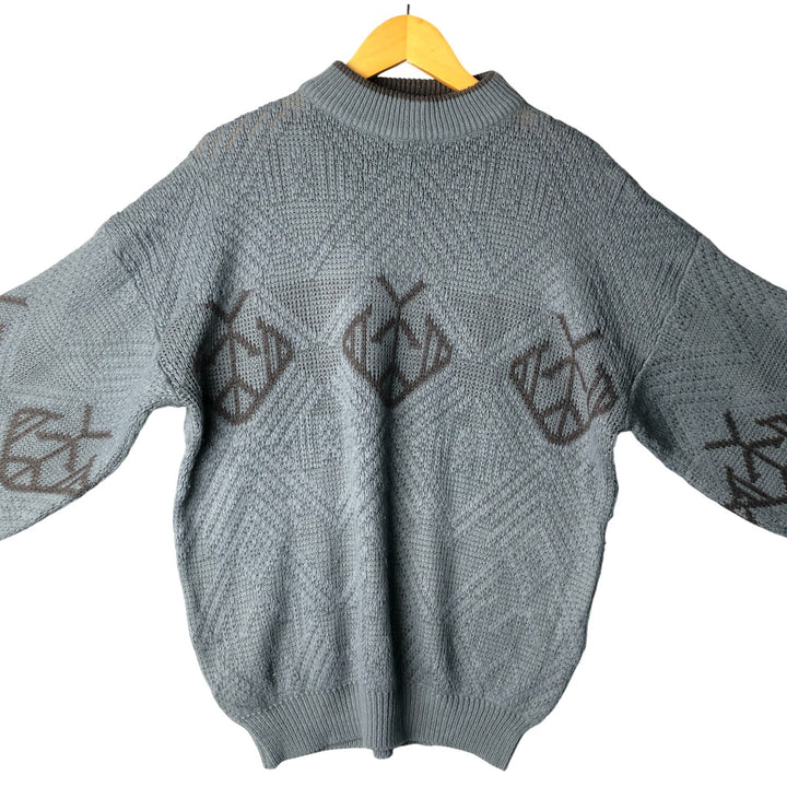 90'S McGREGOR all-over print high-neck acrylic knit sweater, Made in USA, Men's Size L, Vintage acrylic Charcoal Vintage Second Hand