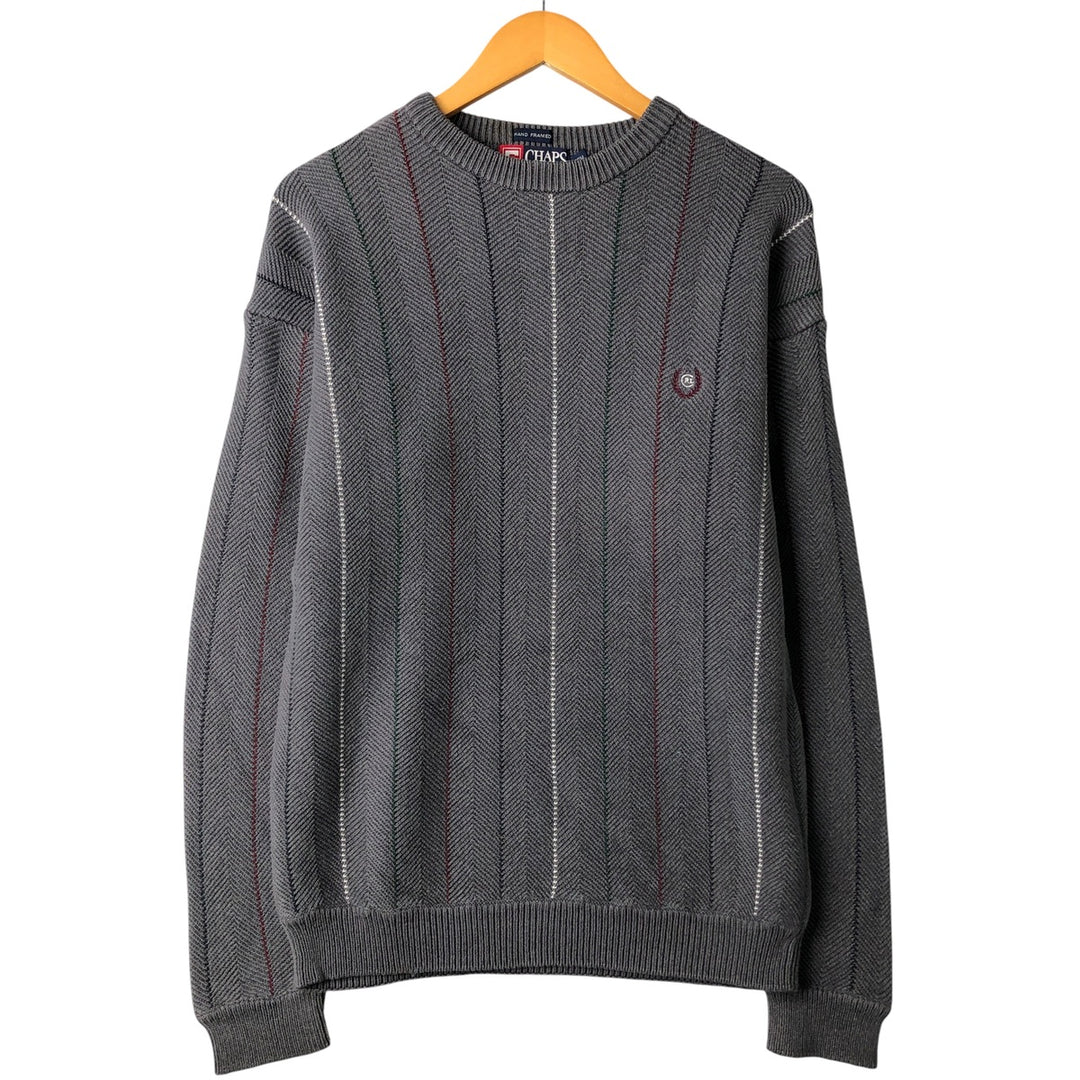 Ralph Lauren Chaps Stripe Pattern Herringbone Cotton Knit Sweater, Men's Size Small cotton gray type Vintage Second Hand