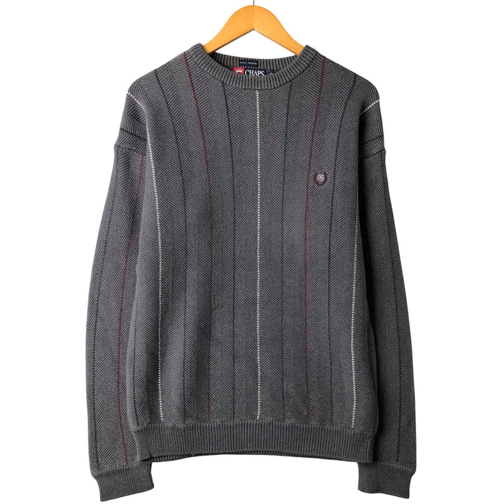 Ralph Lauren Chaps Stripe Pattern Herringbone Cotton Knit Sweater, Men's Size Small cotton gray type Vintage Second Hand