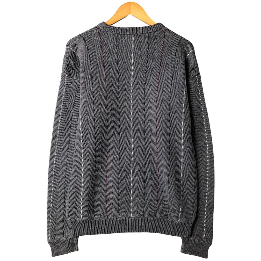 Ralph Lauren Chaps Stripe Pattern Herringbone Cotton Knit Sweater, Men's Size Small cotton gray type Vintage Second Hand