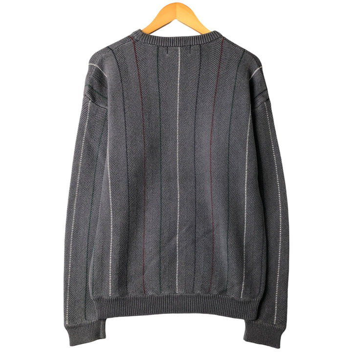 Ralph Lauren Chaps Stripe Pattern Herringbone Cotton Knit Sweater, Men's Size Small cotton gray type Vintage Second Hand