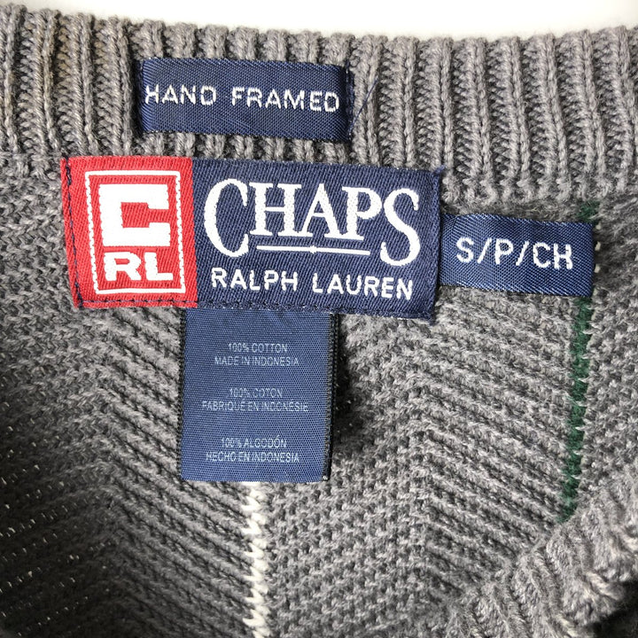 Ralph Lauren Chaps Stripe Pattern Herringbone Cotton Knit Sweater, Men's Size Small cotton gray type Vintage Second Hand