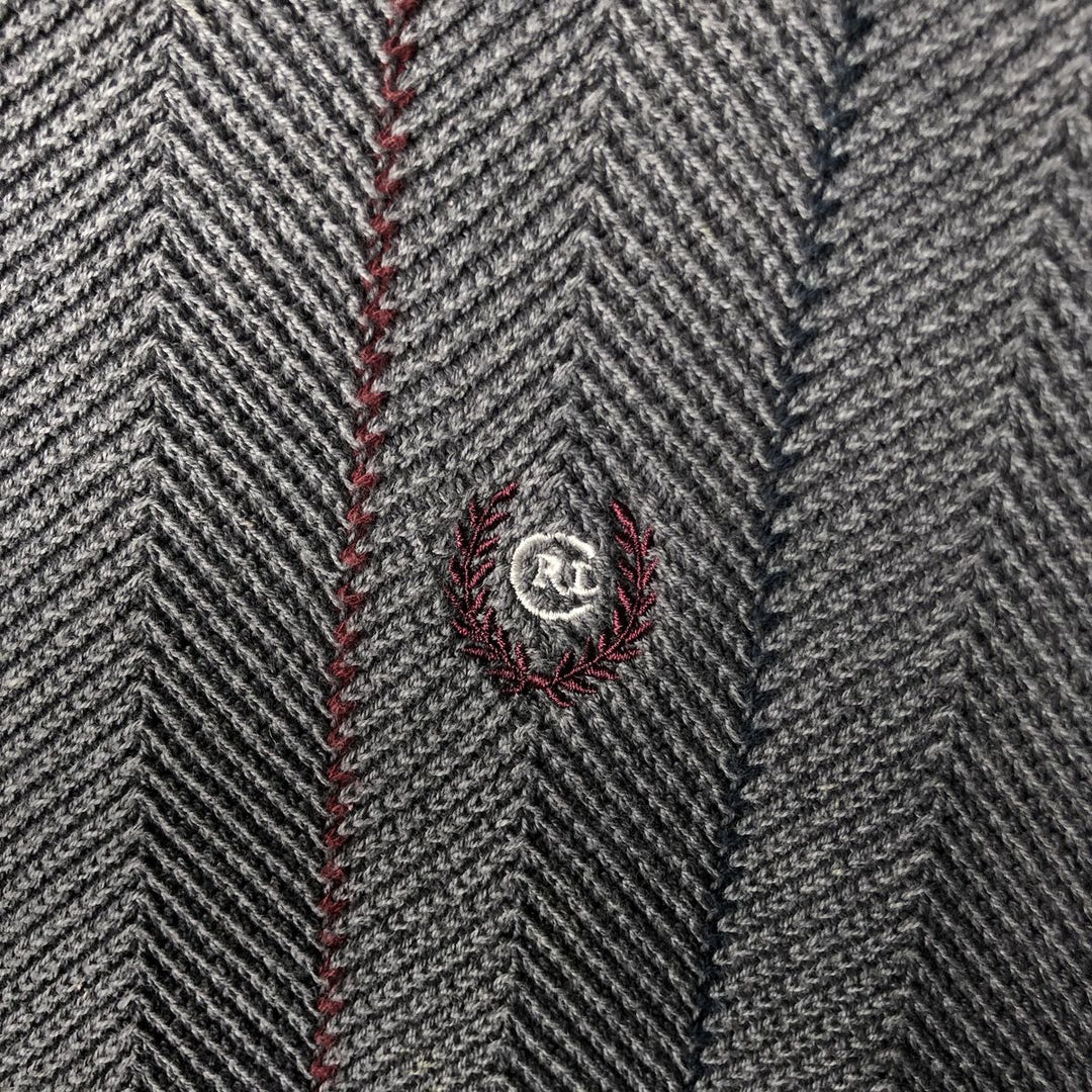 Ralph Lauren Chaps Stripe Pattern Herringbone Cotton Knit Sweater, Men's Size Small cotton gray type Vintage Second Hand