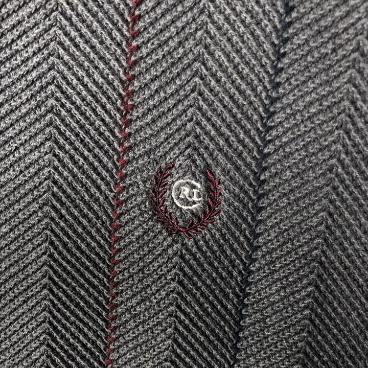 Ralph Lauren Chaps Stripe Pattern Herringbone Cotton Knit Sweater, Men's Size Small cotton gray type Vintage Second Hand