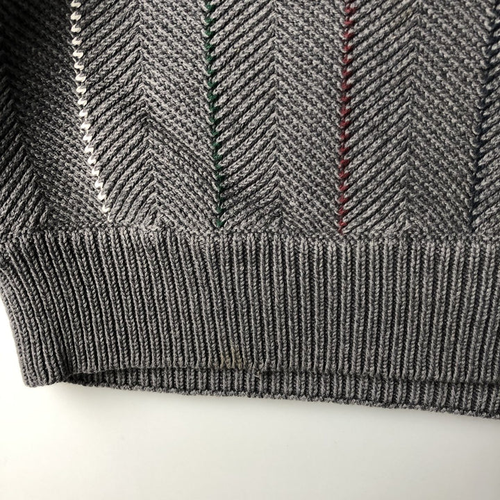 Ralph Lauren Chaps Stripe Pattern Herringbone Cotton Knit Sweater, Men's Size Small cotton gray type Vintage Second Hand