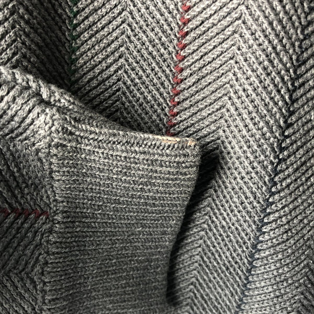 Ralph Lauren Chaps Stripe Pattern Herringbone Cotton Knit Sweater, Men's Size Small cotton gray type Vintage Second Hand