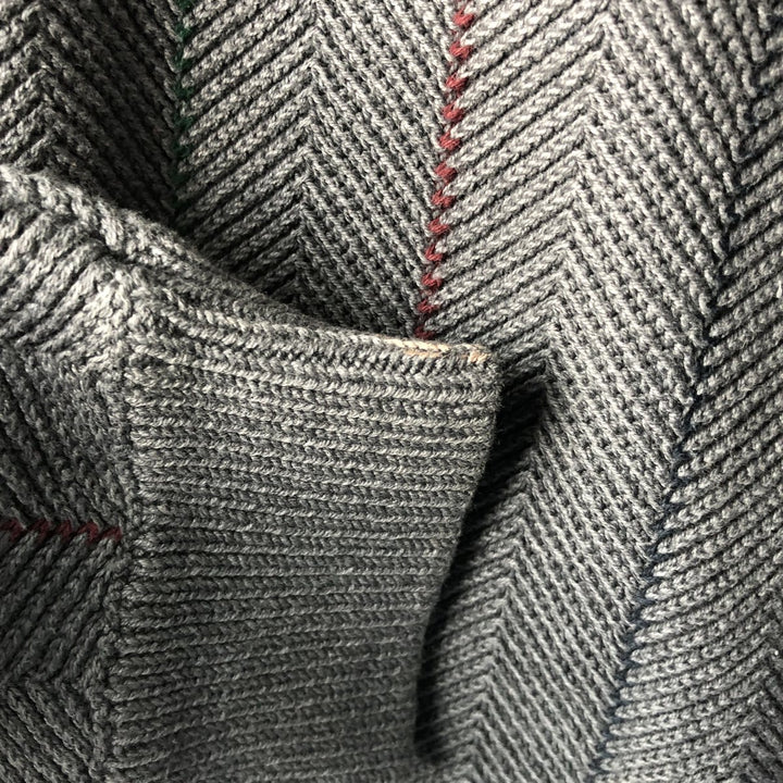 Ralph Lauren Chaps Stripe Pattern Herringbone Cotton Knit Sweater, Men's Size Small cotton gray type Vintage Second Hand