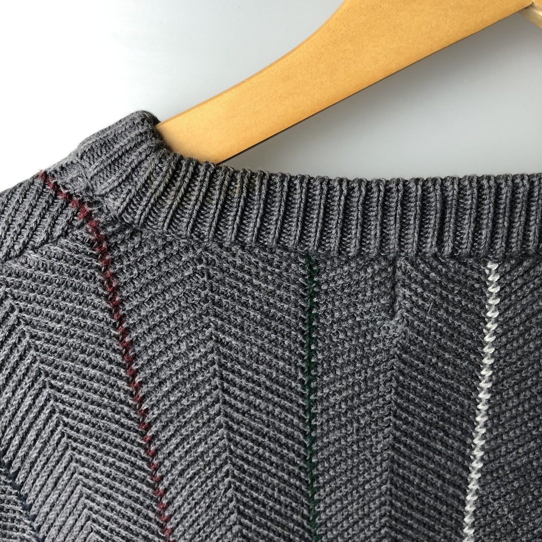 Ralph Lauren Chaps Stripe Pattern Herringbone Cotton Knit Sweater, Men's Size Small cotton gray type Vintage Second Hand