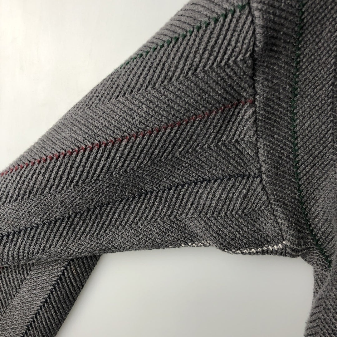 Ralph Lauren Chaps Stripe Pattern Herringbone Cotton Knit Sweater, Men's Size Small cotton gray type Vintage Second Hand