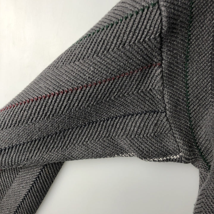 Ralph Lauren Chaps Stripe Pattern Herringbone Cotton Knit Sweater, Men's Size Small cotton gray type Vintage Second Hand