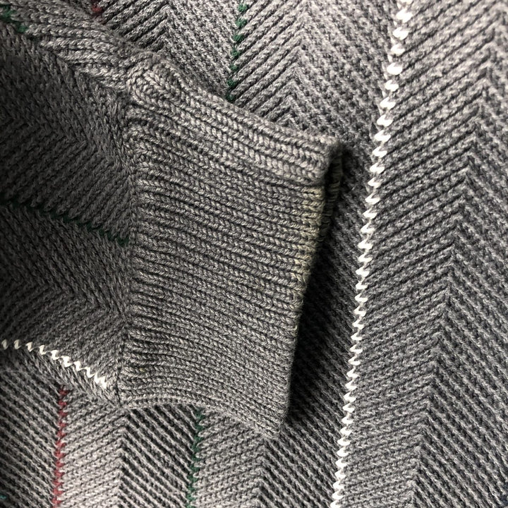 Ralph Lauren Chaps Stripe Pattern Herringbone Cotton Knit Sweater, Men's Size Small cotton gray type Vintage Second Hand