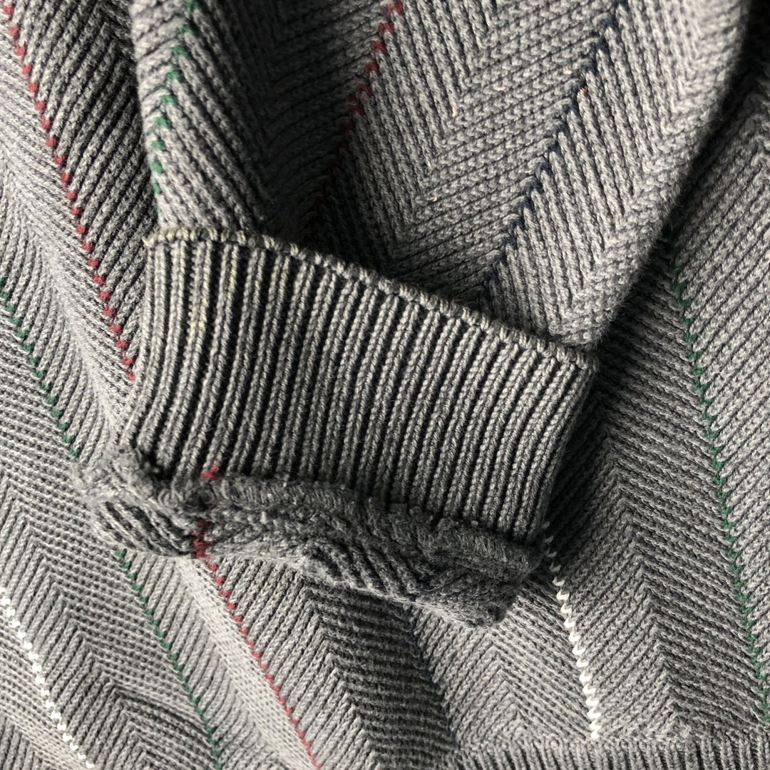 Ralph Lauren Chaps Stripe Pattern Herringbone Cotton Knit Sweater, Men's Size Small cotton gray type Vintage Second Hand