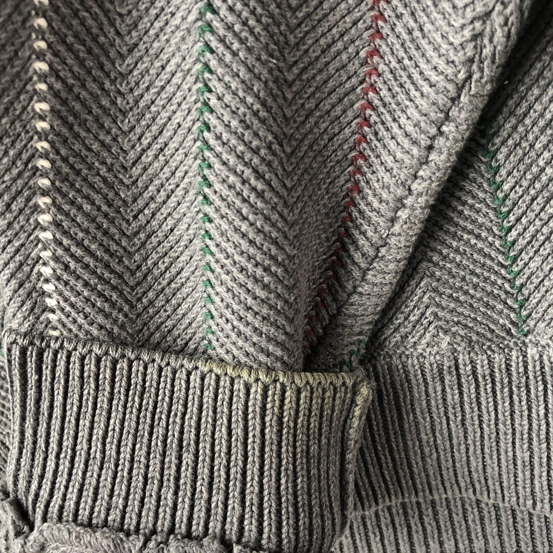 Ralph Lauren Chaps Stripe Pattern Herringbone Cotton Knit Sweater, Men's Size Small cotton gray type Vintage Second Hand