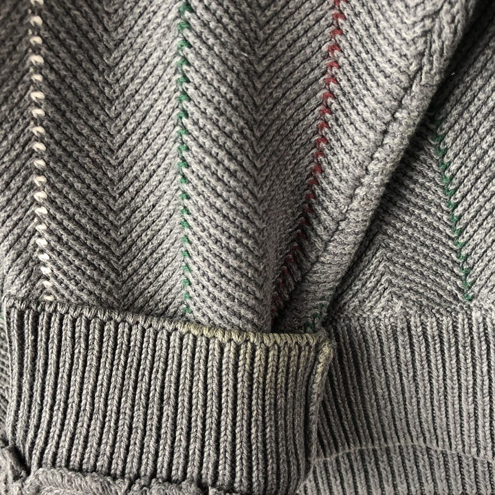 Ralph Lauren Chaps Stripe Pattern Herringbone Cotton Knit Sweater, Men's Size Small cotton gray type Vintage Second Hand