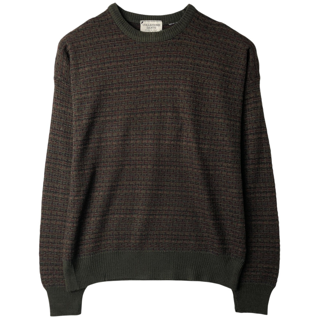 Vintage 90'S COLLEZIONE DANTE all-over print knit sweater, made in Italy, size L, men's unclear Khaki type Vintage Second Hand