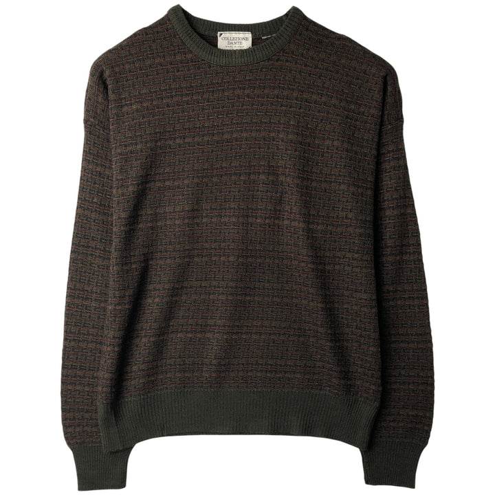 Vintage 90'S COLLEZIONE DANTE all-over print knit sweater, made in Italy, size L, men's unclear Khaki type Vintage Second Hand