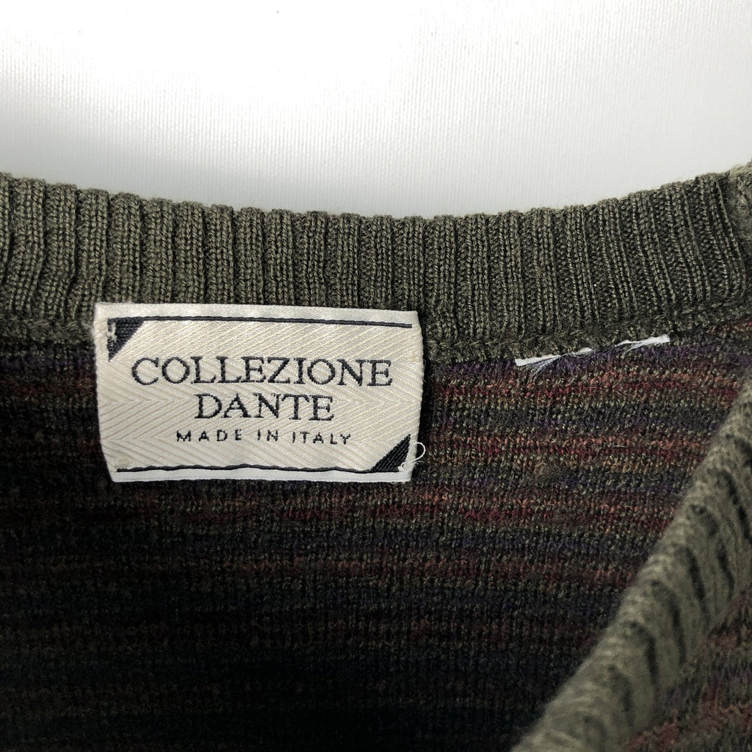 Vintage 90'S COLLEZIONE DANTE all-over print knit sweater, made in Italy, size L, men's unclear Khaki type Vintage Second Hand