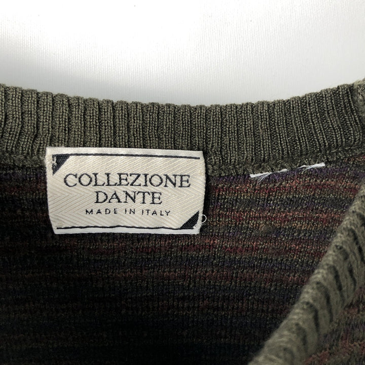 Vintage 90'S COLLEZIONE DANTE all-over print knit sweater, made in Italy, size L, men's unclear Khaki type Vintage Second Hand
