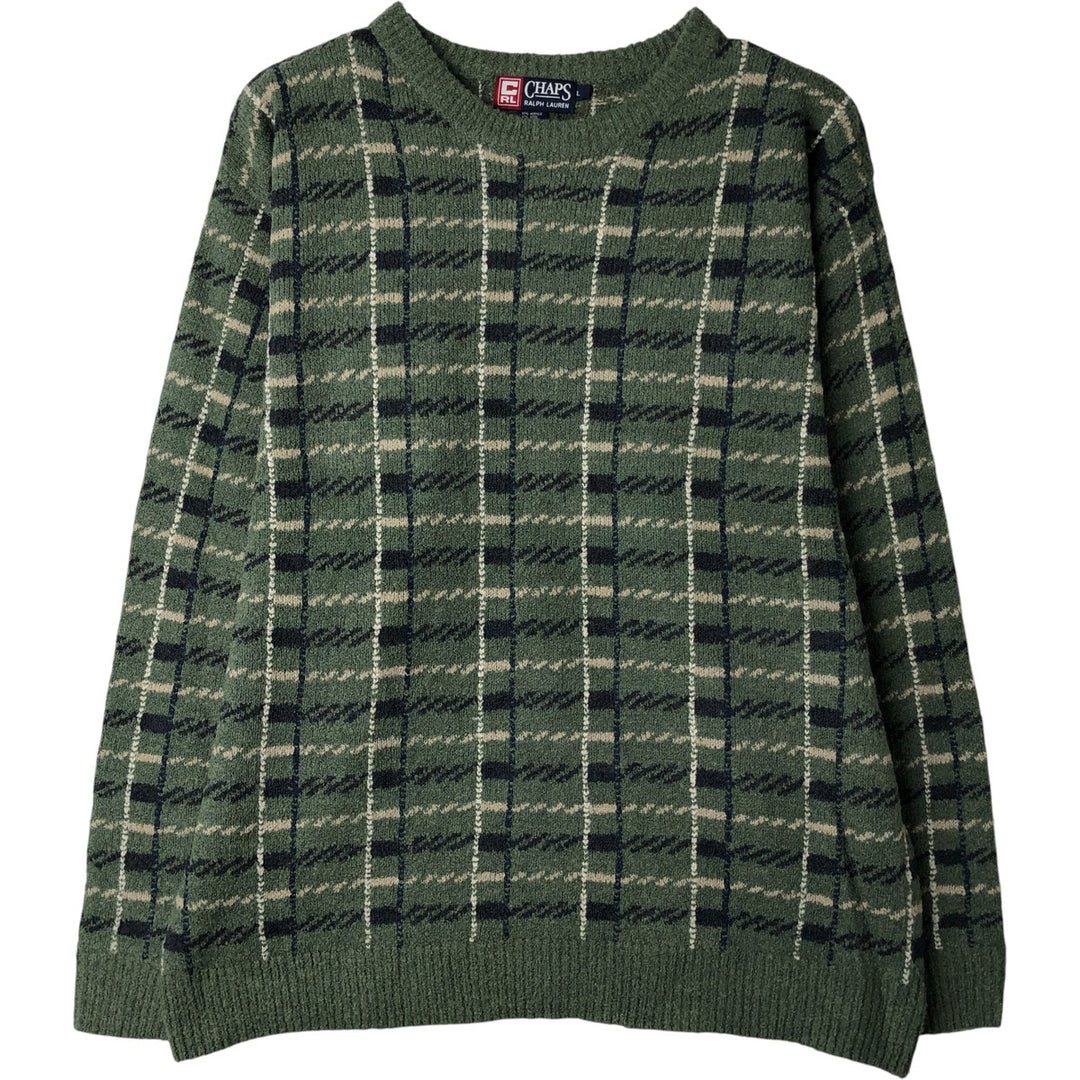 Ralph Lauren CHAPS Check Pattern Acrylic Knit Sweater, Men's Size L acrylic green type Vintage Second Hand