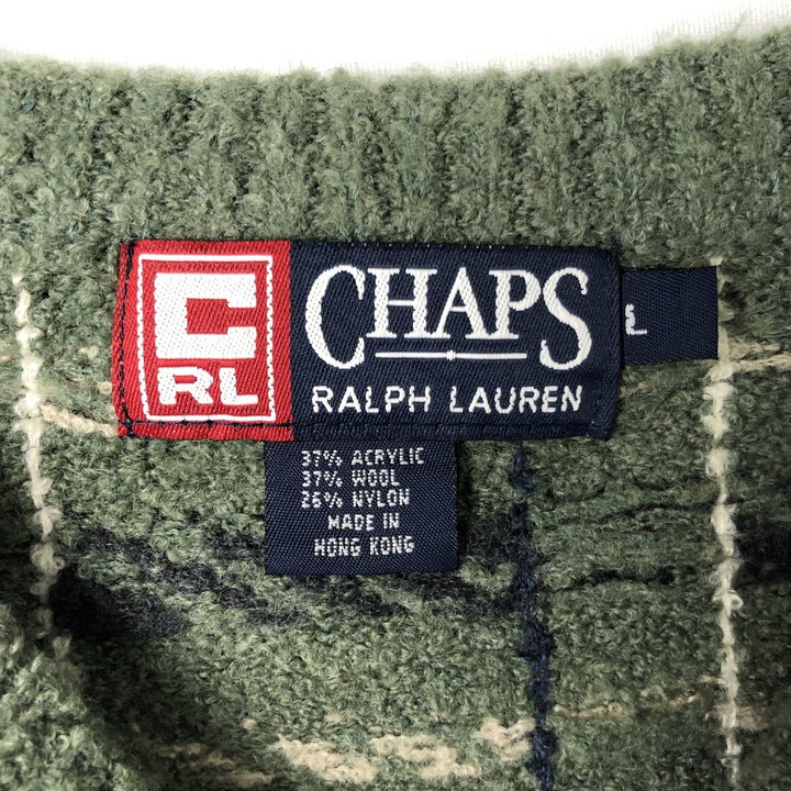 Ralph Lauren CHAPS Check Pattern Acrylic Knit Sweater, Men's Size L acrylic green type Vintage Second Hand