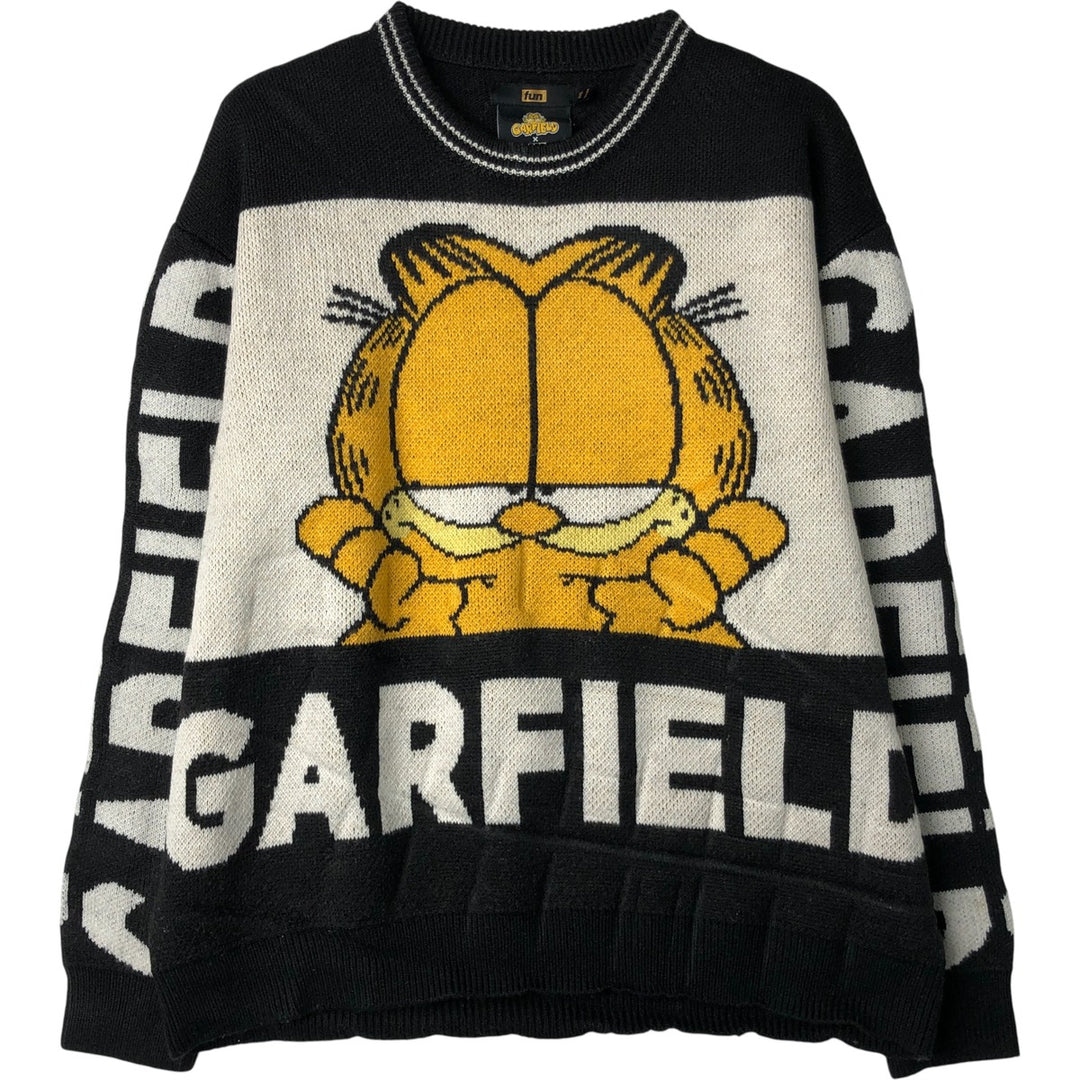 FUN GARFIELD Garfield All-Over Print Character Acrylic Knit Sweater, Men's Size XXL acrylic black type Vintage Second Hand