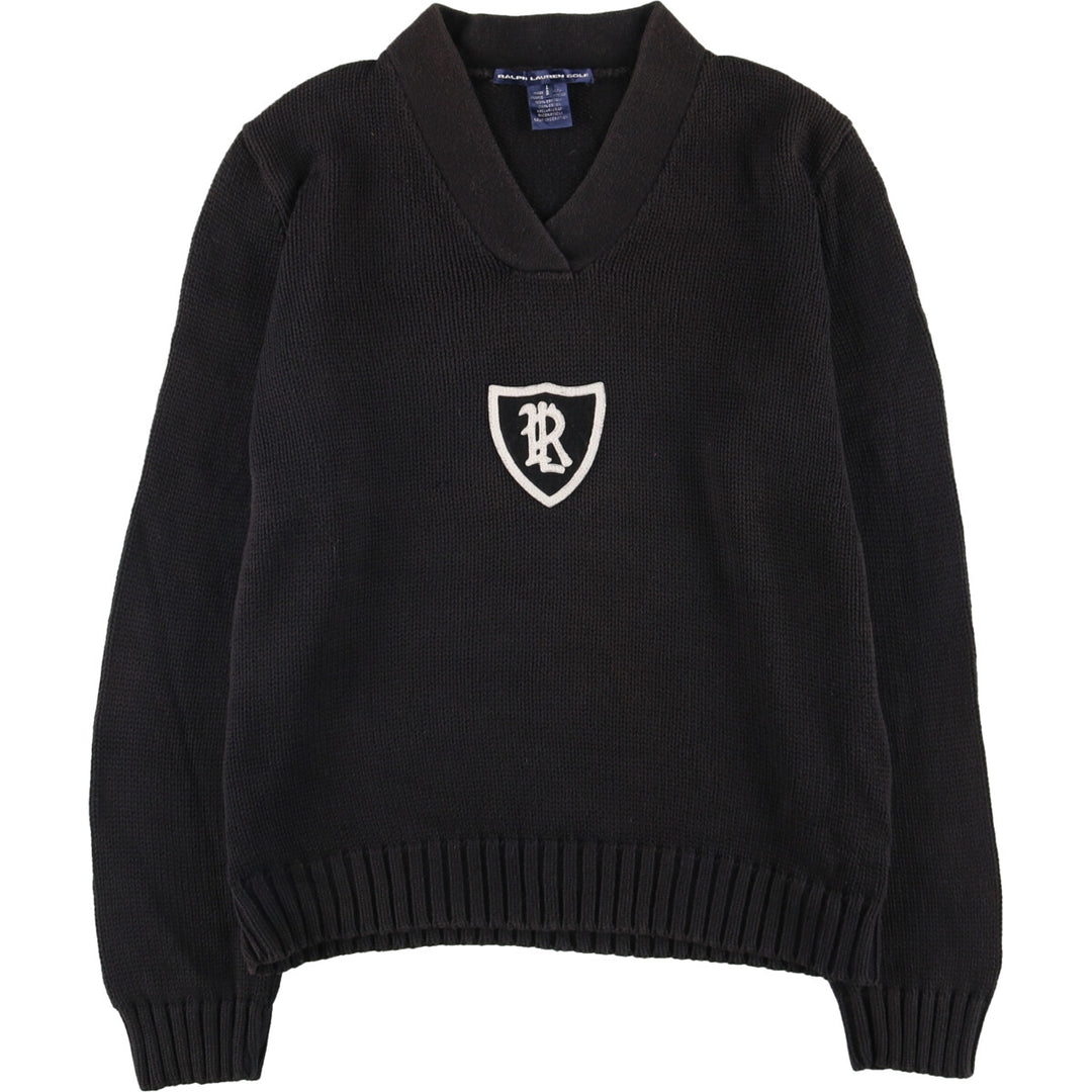 Ralph Lauren Golf V-neck cotton knit sweater, women's size L cotton black type Vintage Second Hand